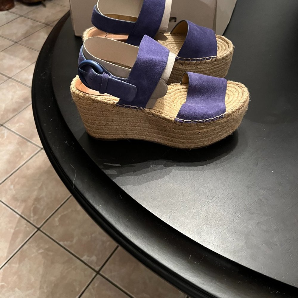 Marc Fisher Renni Blue Suede Espadrille Wedge Sandal Size